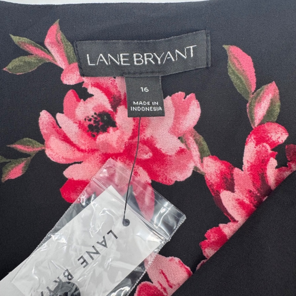 Lane Bryant Top Women 16 NEW Black Pink Floral V Neck Sheer Lightweight Peasant - Picture 8 of 12